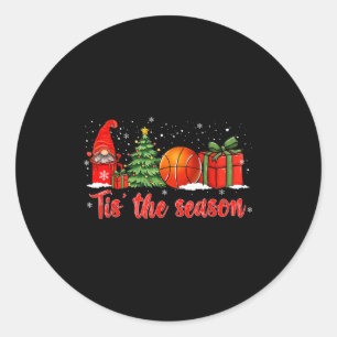 Tis The Season Basketball Coffee Xmas Tree Gnome C Classic Round Sticker