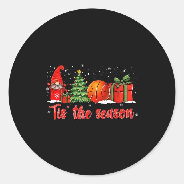 Tis The Season Basketball Coffee Xmas Tree Gnome C Classic Round Sticker (Front)