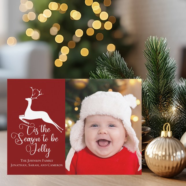 Tis the Season Beautiful Red Family Photo Holiday Card (Creator Uploaded)