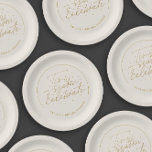 Tis the Season Beige Winter Bridal Shower  Paper Plate<br><div class="desc">'Tis the season to celebrate is a chic winter bridal shower paper plate, featuring a header that reads "'Tis the season to celebrate" in an stylish script typography in golden colour over a beige background. If you need a piece that is not in the collection, please let me know (Maria)......</div>