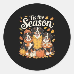 Tis The Season Bernese Mountain Dog Fall Autumn Pu Classic Round Sticker