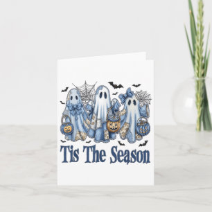 Tis The Season Blue Patchwork Ghost Pumpkin Spooky Card
