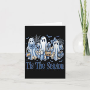 Tis The Season Blue Patchwork Ghost Pumpkin Spooky Card