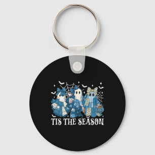 Tis The Season Blue Patchwork Ghost Pumpkin Spooky Keychain