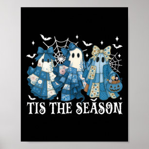 Tis The Season Blue Patchwork Ghost Pumpkin Spooky Poster