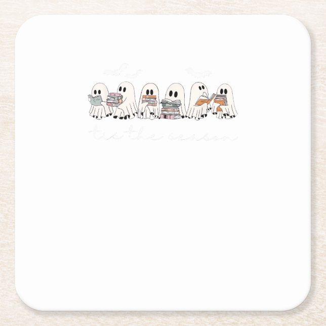 Tis The Season Boo Halloween Reading Books Lover T Square Paper Coaster (Front)