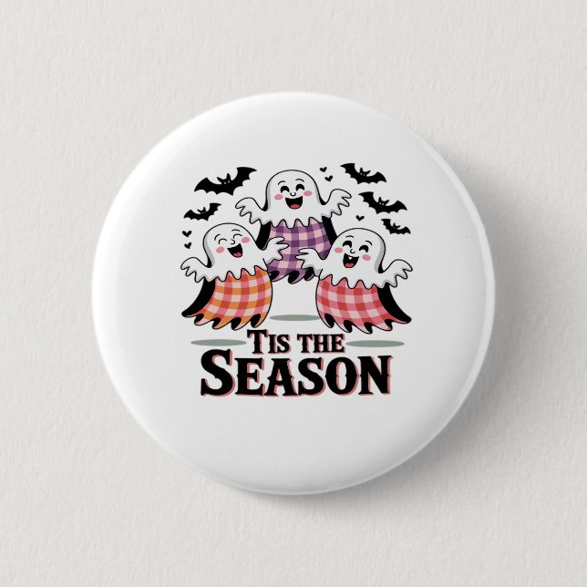 Tis The Season Chequered Halloween 2 Inch Round Button (Front)
