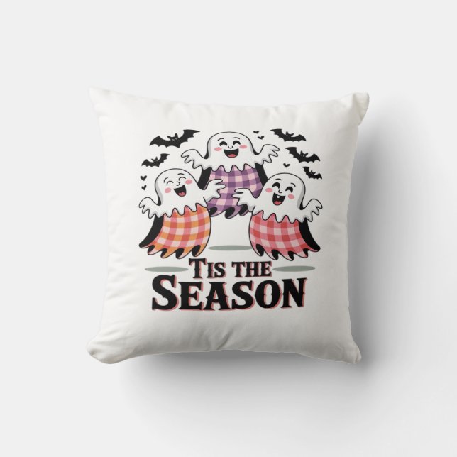 Tis The Season Chequered Halloween Throw Pillow (Front)