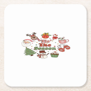 Tis The Season Christmas Acrylic Block Square Paper Coaster