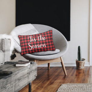 ‘Tis the Season Christmas Buffalo Check Holiday Lumbar Pillow