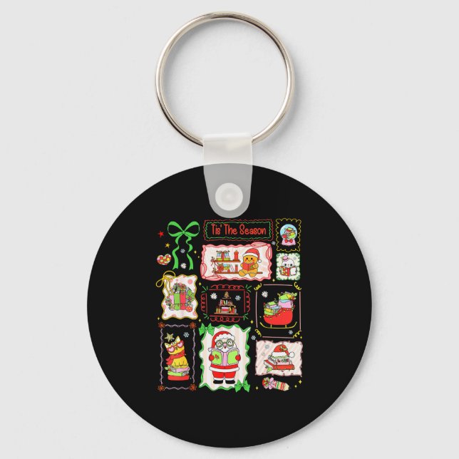 Tis The Season Christmas Gingerbread Santa Book Te Keychain (Front)