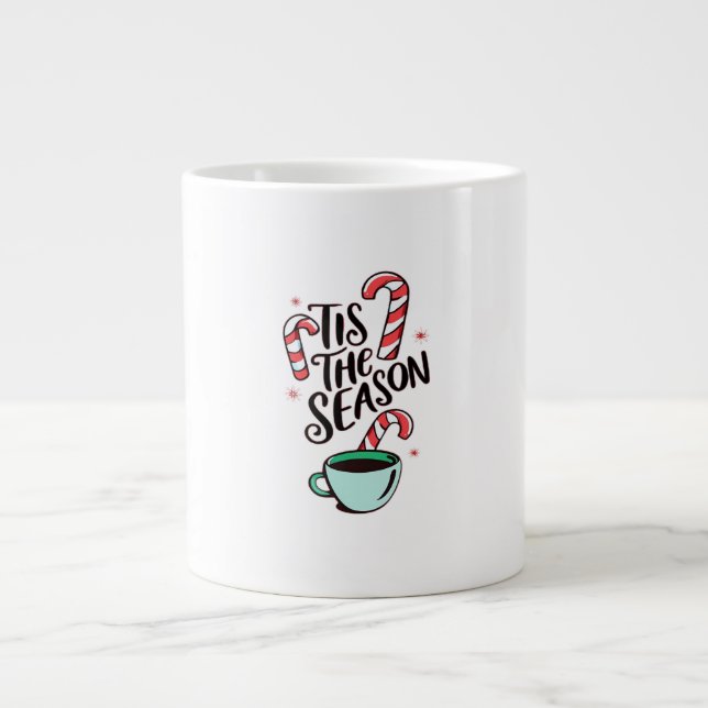 Tis The Season Christmas Peppermint Hot Chocolate Large Coffee Mug (Front)