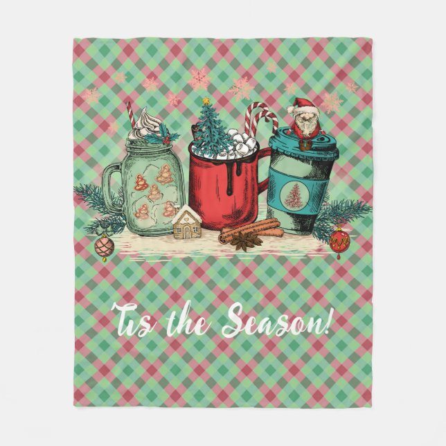 'Tis The Season Christmas Plaid Holiday Gnome Fleece Blanket (Front)