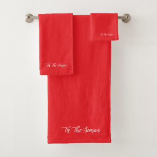'Tis The Season Christmas Red Bath Towel Set