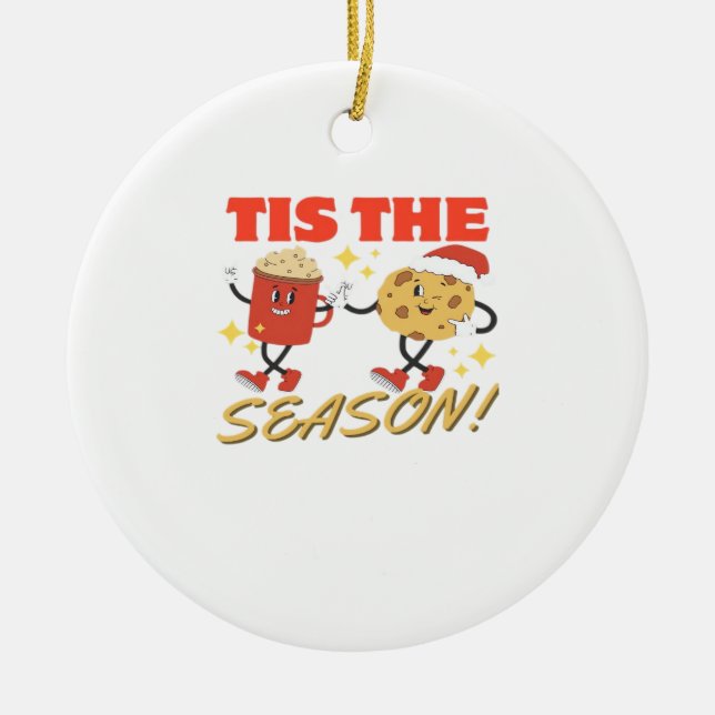 Tis The Season Christmas Retro Characters Ceramic Ornament (Front)