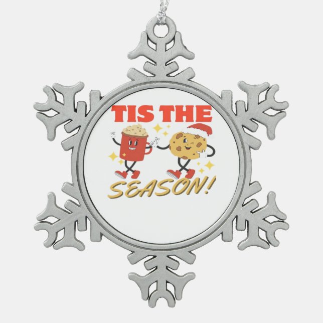 Tis The Season Christmas Retro Characters Snowflake Pewter Christmas Ornament (Front)