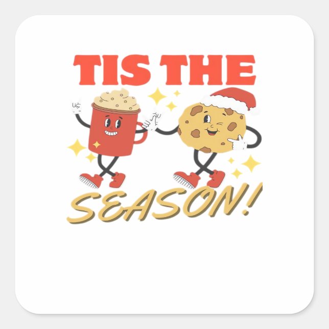 Tis The Season Christmas Retro Characters Square Sticker (Front)