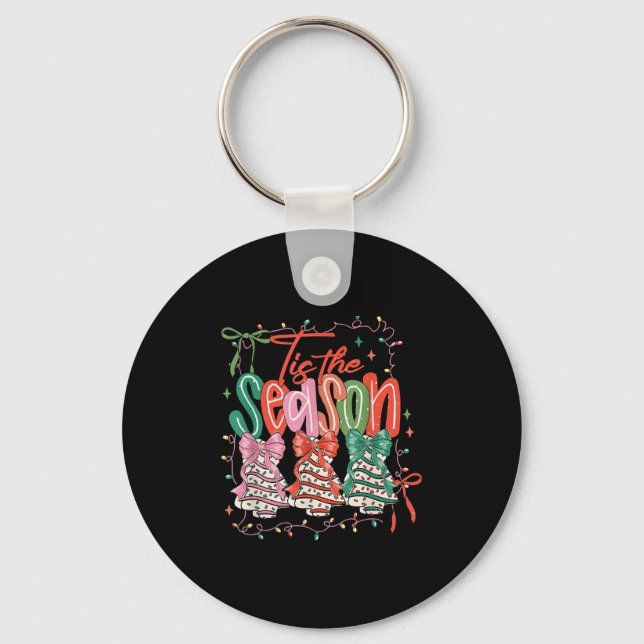 Tis The Season Christmas Tree Cake Cute Preppy Xma Keychain (Front)
