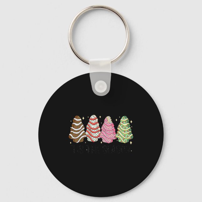 Tis' The Season Christmas Tree Cakes Xmas Pajamas  Keychain (Front)
