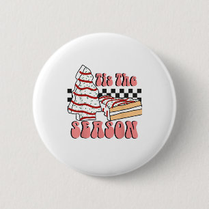 Tis The Season Christmas Tree Groovy Retro Debbie 2 Inch Round Button