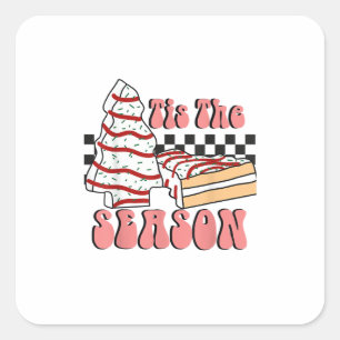 Tis The Season Christmas Tree Groovy Retro Debbie  Square Sticker
