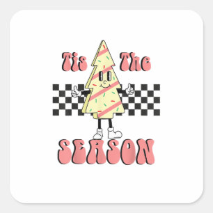 Tis The Season Christmas Tree Groovy Retro Debbie  Square Sticker