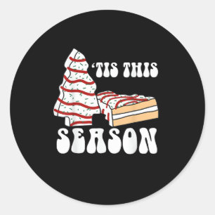 Tis The Season Christmas Tree Groovy Retro Vintage Classic Round Sticker