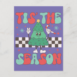 Tis' The Season Christmas Tree Groovy Retro Xmas Postcard