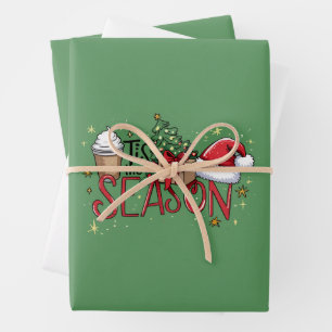 Tis The Season Christmas Tree Latte Coffee Xmas Wrapping Paper Sheet