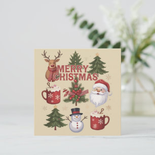 Tis The Season Christmas Tree Santa Latte Xmas Holiday Card