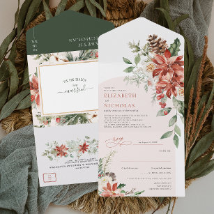 'Tis The Season   Christmas Wedding Floral All In One Invitation