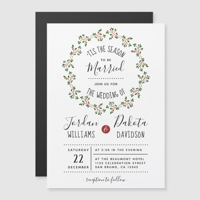 'Tis The Season | Christmas Wedding Magnetic Invitation (Front/Back)