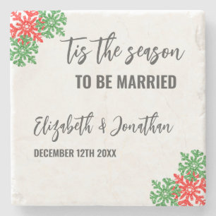 Tis The Season Christmas Wedding Stone Coaster