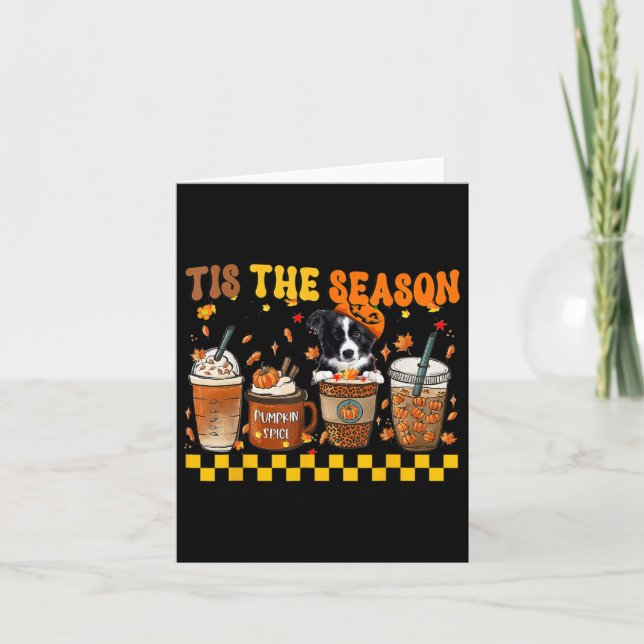 Tis' The Season Coffee Pumpkin Border Collie Hallo Card (Front)