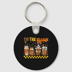 Tis' The Season Coffee Pumpkin Border Collie Hallo Keychain