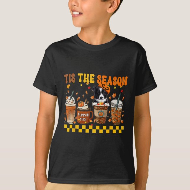Tis' The Season Coffee Pumpkin Border Collie Hallo T-Shirt (Front)