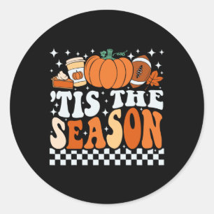 Tis The Season Coffee Pumpkin Spice Football Fall  Classic Round Sticker