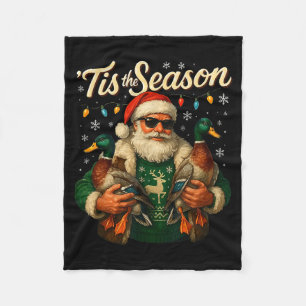 Tis The Season Cool Santa Duck Christmas Design Fleece Blanket