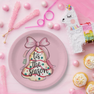 Tis The Season Coquette Bow Girly Pink Xmas Pie Paper Plate
