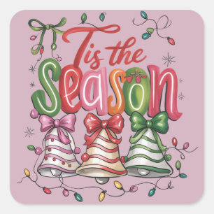 Tis The Season Coquette Christmas Tree Cakes Retro Square Sticker