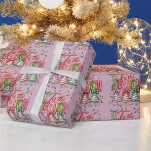 Tis The Season Coquette Christmas Tree Cakes Retro Wrapping Paper