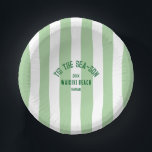 Tis The SeaSon Custom Beach Christmas Green Stripe Paper Plate<br><div class="desc">The ’Tis The Sea-Son Custom Beach Christmas Green Stripe Paper Bowls add festive flair and seaside charm to your holiday celebrations. Featuring a playful green cabana stripe design with customizable beach name and year, these durable paper bowls are perfect for serving meals, appetizers, or desserts. Convenient and disposable yet stylish...</div>
