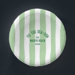 Tis The SeaSon Custom Beach Christmas Green Stripe Paper Plate<br><div class="desc">The ’Tis The Sea-Son Custom Beach Christmas Green Stripe Paper Bowls add festive flair and seaside charm to your holiday celebrations. Featuring a playful green cabana stripe design with customizable beach name and year, these durable paper bowls are perfect for serving meals, appetizers, or desserts. Convenient and disposable yet stylish...</div>