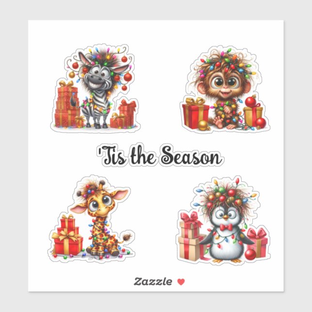 'Tis the Season Cute Animal Christmas Stickers (Sheet)