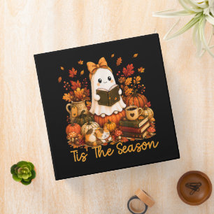 Tis The Season Cute Ghost Reading Book Autumn Binder