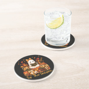 Tis The Season Cute Ghost Reading Book Autumn Coaster