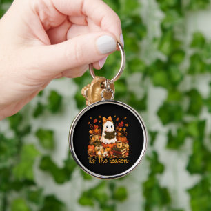 Tis The Season Cute Ghost Reading Book Autumn Keychain