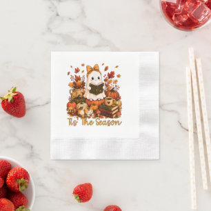 Tis The Season Cute Ghost Reading Book Autumn Napkin