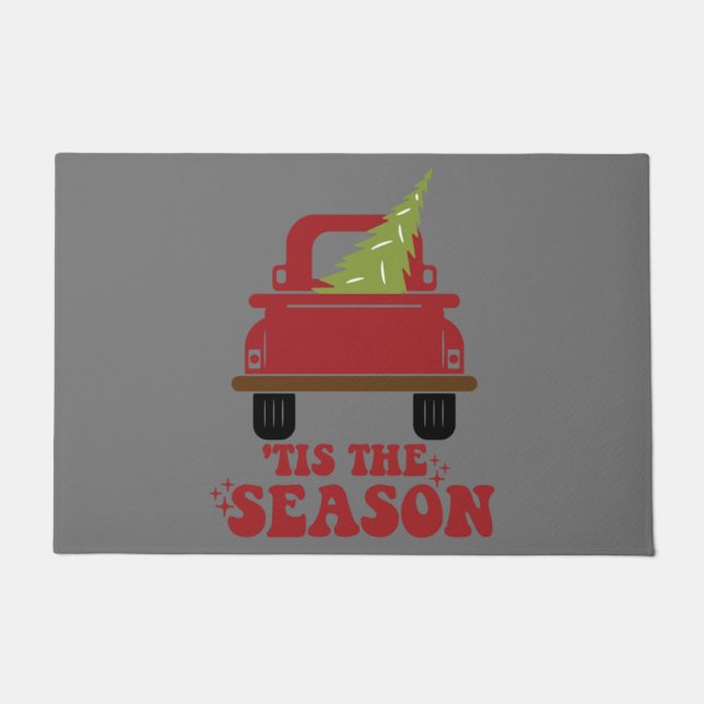 Tis The Season Cute Retro Pine Christmas Tree Fami Doormat (Front)