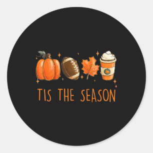 Tis the season fall autumn football pumpkin coffee classic round sticker